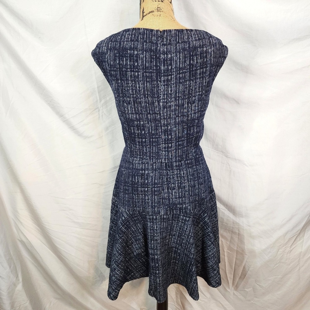 ELIZA‎ J Size 16 Navy Cotton Blend Tweed Rockabilly Drop Waist Flounce Hem Dress - Picture 5 of 11